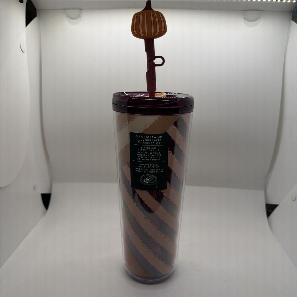 New Starbucks 2025 Pumpkin Straw Topper 24oz Tumbler Cold Cup PSL Patchwork
